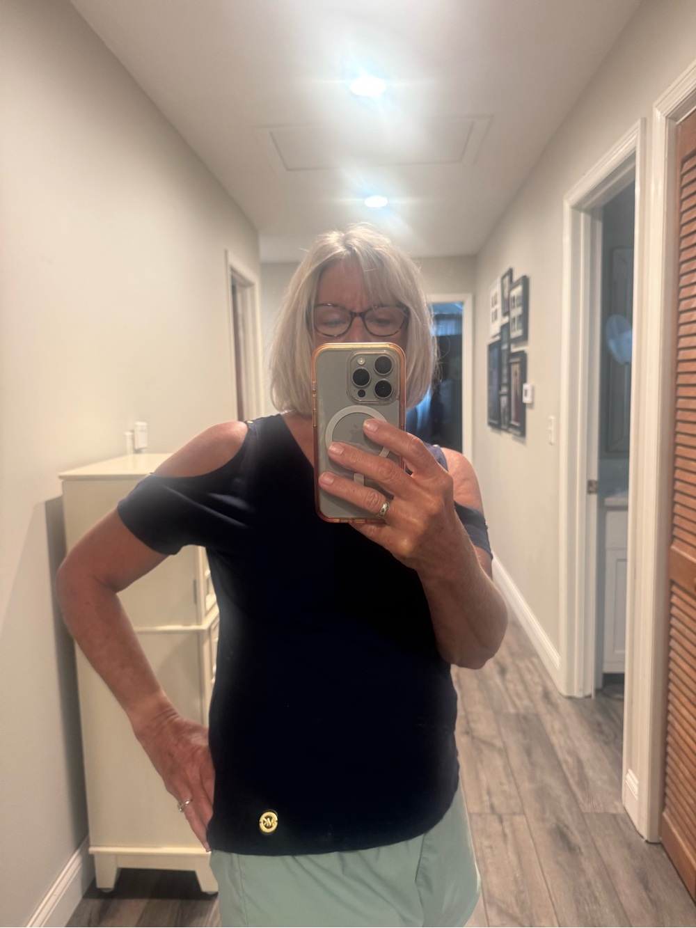 Women’s dark blue  Cold-Shoulder Top - Classic Casual